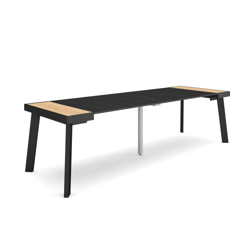 Mesa Consola Extensível, Cozinha, Sala de jantar, 262x90x73cm, Para 12 pessoas, Pés de madeira, Estilo moderno, Carvalho e preto