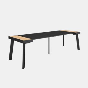 Mesa Consola Extensível, Cozinha, Sala de jantar, 262x90x73cm, Para 12 pessoas, Pés de madeira, Estilo moderno, Carvalho e preto