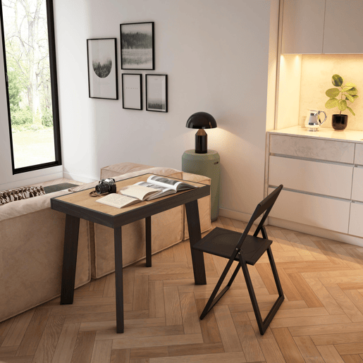 Mesa Consola Extensível, Cozinha, Sala de jantar, 262x90x73cm, Para 12 pessoas, Pés de madeira, Estilo moderno, Carvalho e preto