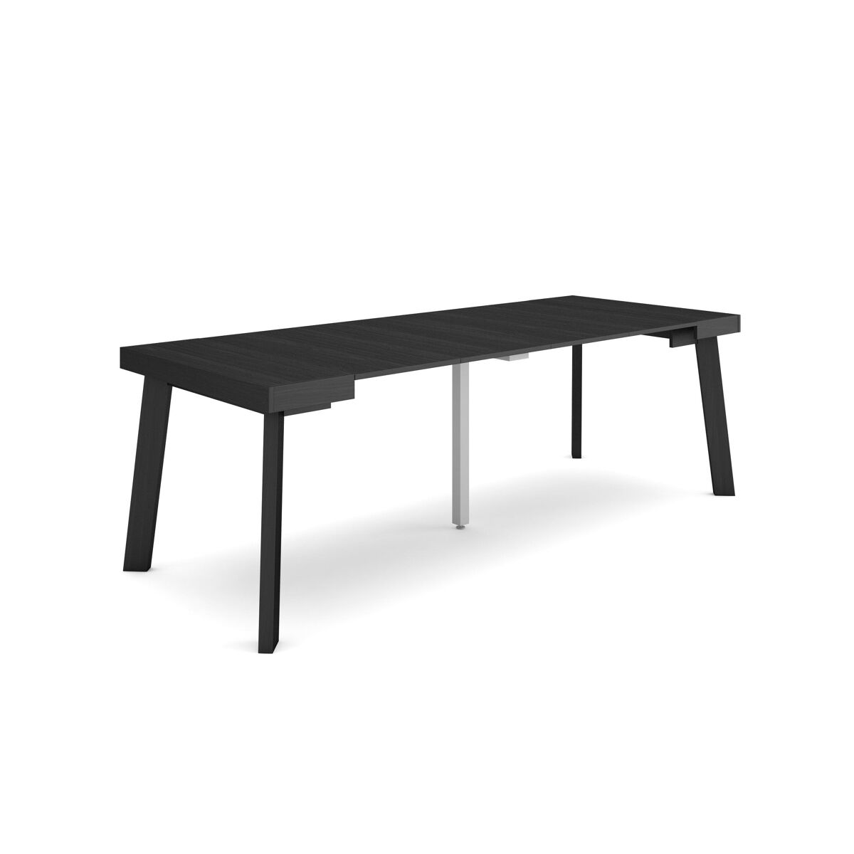 Mesa consola extensible, mesa comedor plegable, 222x90x73cm, para 10 comensales, patas de madera, estilo moderno, negro