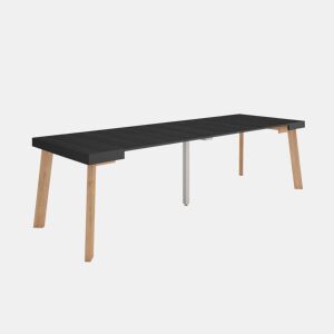 Mesa Consola Extensível, Cozinha, Sala de jantar, 262x90x73cm, Para 12 pessoas, Pés de madeira, Estilo moderno, Preto