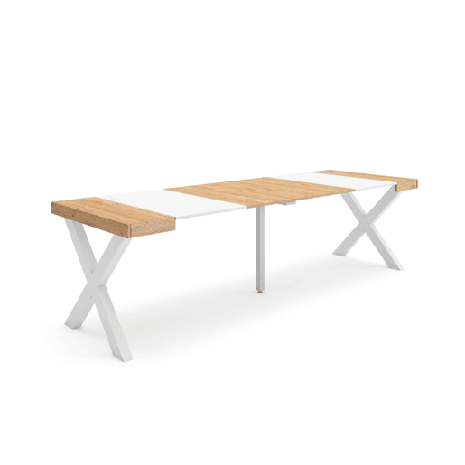 Mesa Consola Extensível, Cozinha, Sala de jantar, 262x90x73cm, Para 12 pessoas, Pés de madeira, Estilo moderno, Carvalho e branco Mesa Consola Extensível, Cozinha, Sala de jantar, 262x90x73cm, Para 12 pessoas, Pés de madeira, Estilo moderno, Carvalho e branco