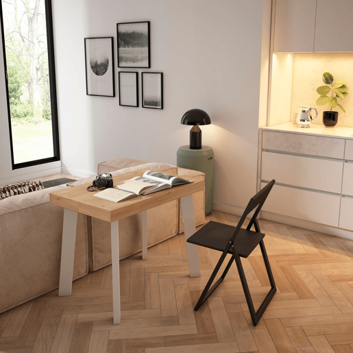 Mesa Consola Extensível, Cozinha, Sala de jantar, 302x90x73cm, Para 14 pessoas, Pés de madeira, Estilo moderno, Carvalho e branco Mesa Consola Extensível, Cozinha, Sala de jantar, 302x90x73cm, Para 14 pessoas, Pés de madeira, Estilo moderno, Carvalho e branco