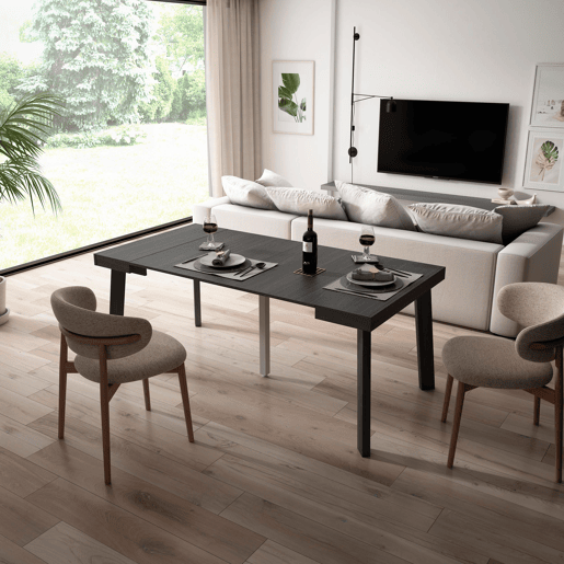 Mesa Consola Extensível, Cozinha, Sala de jantar, 180x90x73cm, Para 8 pessoas, Pés de madeira, Estilo moderno, Preto Mesa Consola Extensível, Cozinha, Sala de jantar, 180x90x73cm, Para 8 pessoas, Pés de madeira, Estilo moderno, Preto