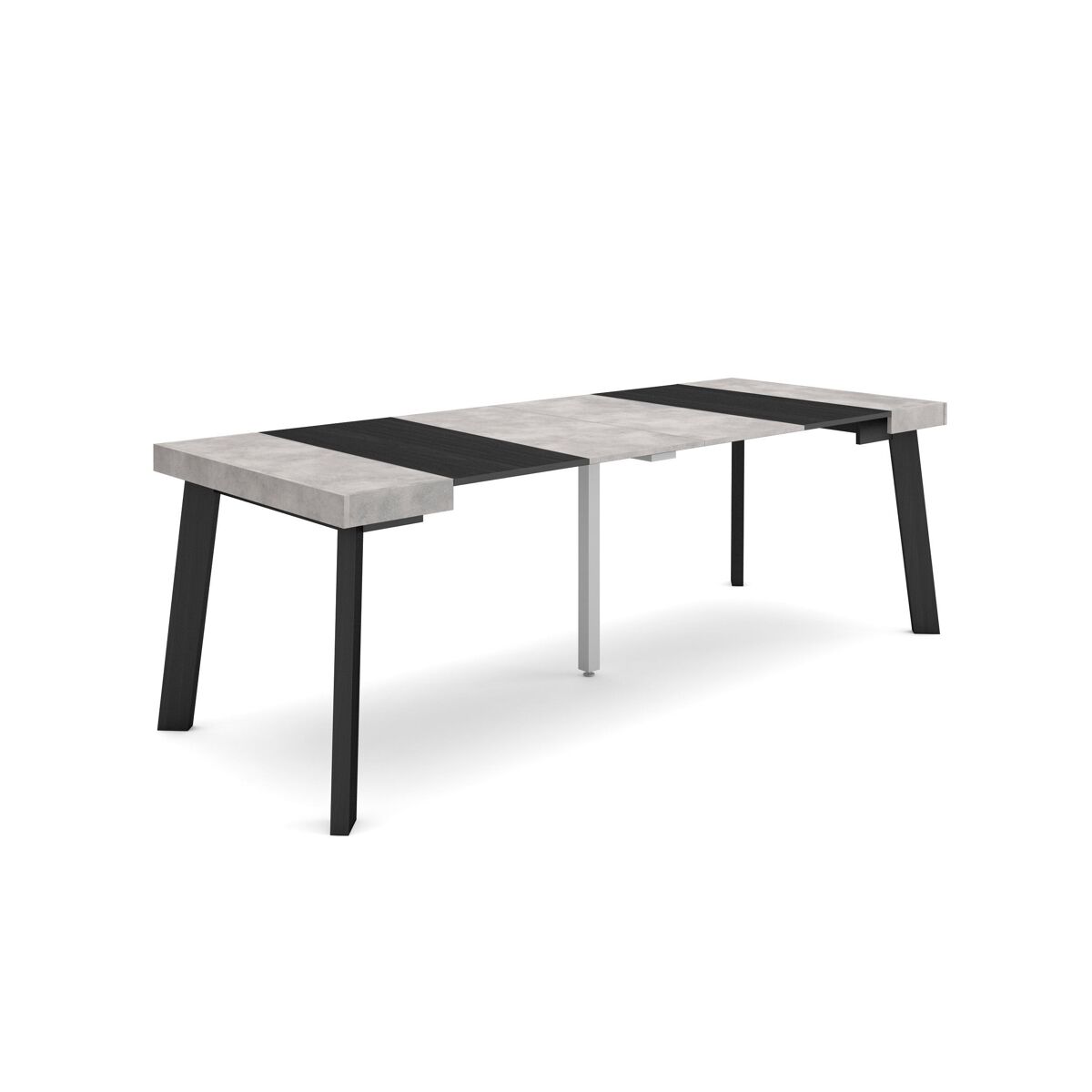 Mesa consola extensible, mesa comedor plegable, 222x90x73cm, para 10 comensales, patas de madera, estilo moderno, cemento