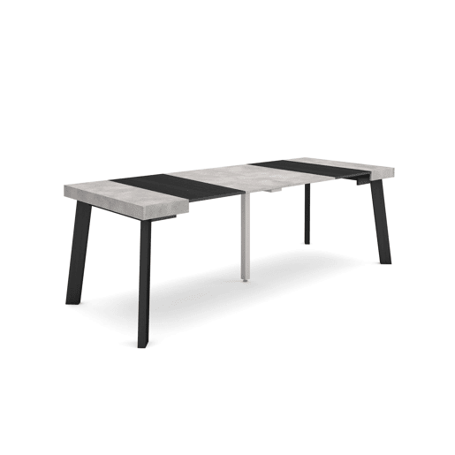 Mesa Consola Extensível, Cozinha, Sala de jantar, 222x90x73cm, Para 10 pessoas, Pés de madeira, Estilo moderno, Cimento