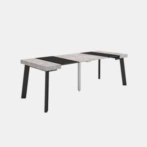 Mesa Consola Extensível, Cozinha, Sala de jantar, 222x90x73cm, Para 10 pessoas, Pés de madeira, Estilo moderno, Cimento