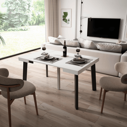 Mesa Consola Extensível, Cozinha, Sala de jantar, 140x90x73cm, Para 6 pessoas, Pés de madeira, Estilo moderno, Branco Mesa Consola Extensível, Cozinha, Sala de jantar, 140x90x73cm, Para 6 pessoas, Pés de madeira, Estilo moderno, Branco