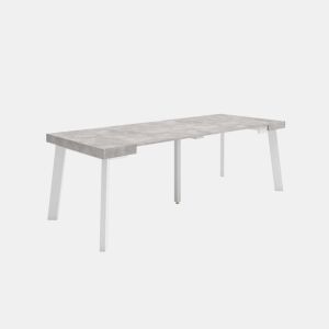 Mesa Consola Extensível, Cozinha, Sala de jantar, 222x90x73cm, Para 10 pessoas, Pés de madeira, Estilo moderno, Cimento