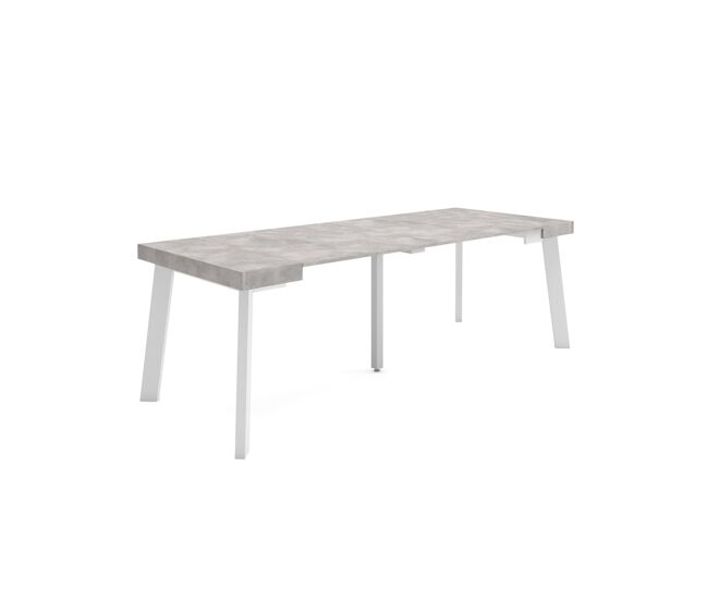 Mesa consola extensible, mesa comedor plegable, 222x90x73cm, para 10 comensales, patas de madera, estilo moderno, cemento