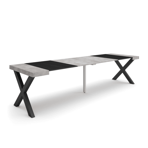 Mesa Consola Extensível, Cozinha, Sala de jantar, 302x90x73cm, Para 14 pessoas, Pés de madeira, Estilo moderno, Cimento