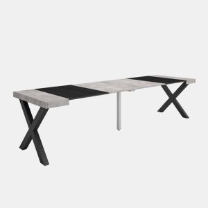 Mesa Consola Extensível, Cozinha, Sala de jantar, 302x90x73cm, Para 14 pessoas, Pés de madeira, Estilo moderno, Cimento