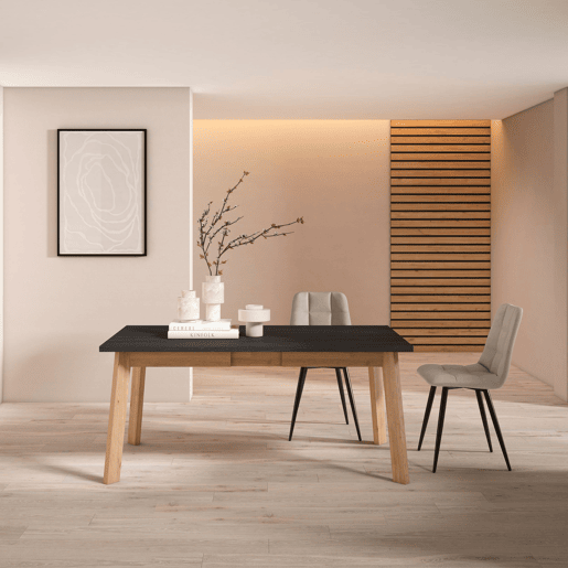 Mesa Sala de Jantar, Mesa Cozinha, 167x90x75cm, Para 8 pessoas, Pés de madeira, Preto e Carvalho