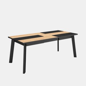 Mesa Sala de Jantar, Mesa Cozinha, 194x90x75cm, Para 10 pessoas, Pés de madeira, Carvalho e preto
