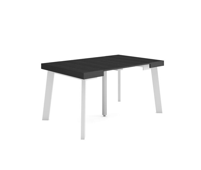 Mesa consola extensible, mesa comedor plegable, 140x90x73cm, para 6 comensales, patas de madera, estilo moderno, negro