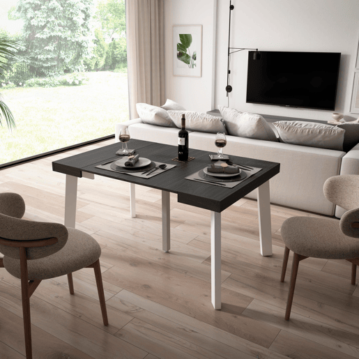 Mesa Consola Extensível, Cozinha, Sala de jantar, 140x90x73cm, Para 6 pessoas, Pés de madeira, Estilo moderno, Preto Mesa Consola Extensível, Cozinha, Sala de jantar, 140x90x73cm, Para 6 pessoas, Pés de madeira, Estilo moderno, Preto