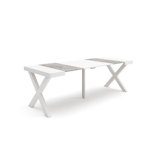 Mesa Consola Extensível, Cozinha, Sala de jantar, 222x90x73cm, Para 10 pessoas, Pés de madeira, Estilo moderno, Branco e cinzento Mesa Consola Extensível, Cozinha, Sala de jantar, 222x90x73cm, Para 10 pessoas, Pés de madeira, Estilo moderno, Branco e cinzento