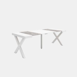 Mesa Consola Extensível, Cozinha, Sala de jantar, 222x90x73cm, Para 10 pessoas, Pés de madeira, Estilo moderno, Branco e cinzento
