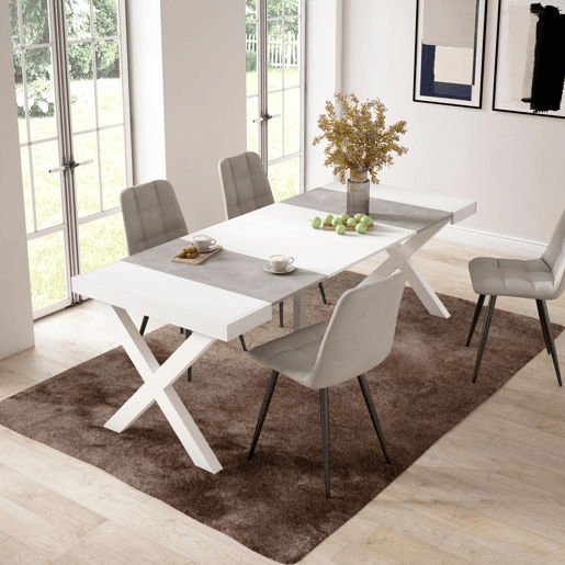 Mesa Consola Extensível, Cozinha, Sala de jantar, 222x90x73cm, Para 10 pessoas, Pés de madeira, Estilo moderno, Branco e cinzento Mesa Consola Extensível, Cozinha, Sala de jantar, 222x90x73cm, Para 10 pessoas, Pés de madeira, Estilo moderno, Branco e cinzento