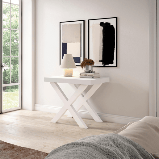 Mesa Consola Extensível, Cozinha, Sala de jantar, 222x90x73cm, Para 10 pessoas, Pés de madeira, Estilo moderno, Branco e cinzento Mesa Consola Extensível, Cozinha, Sala de jantar, 222x90x73cm, Para 10 pessoas, Pés de madeira, Estilo moderno, Branco e cinzento