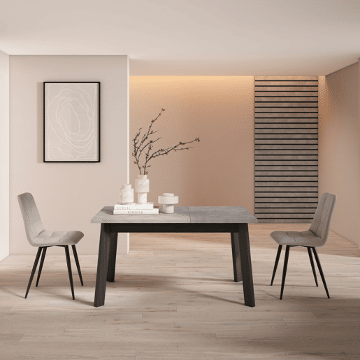 Mesa Sala de Jantar, Mesa Cozinha, 140x90x75cm, Para 6 pessoas, Pés de madeira, Cimento