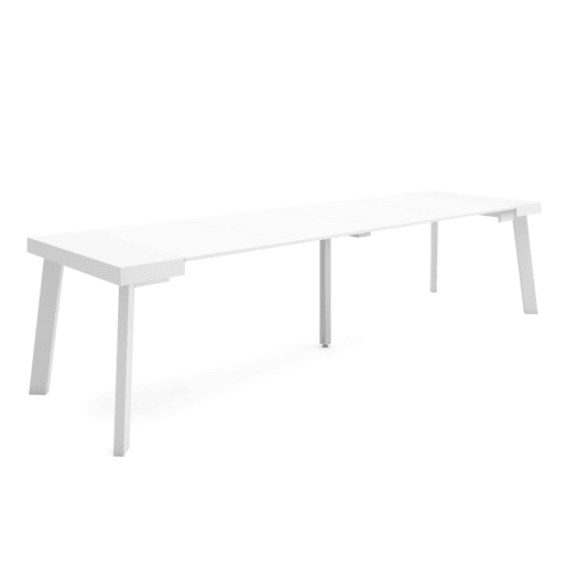 Mesa Consola Extensível, Cozinha, Sala de jantar, 302x90x73cm, Para 14 pessoas, Pés de madeira, Estilo moderno, Branco