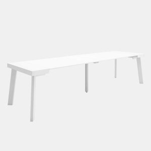 Mesa Consola Extensível, Cozinha, Sala de jantar, 302x90x73cm, Para 14 pessoas, Pés de madeira, Estilo moderno, Branco