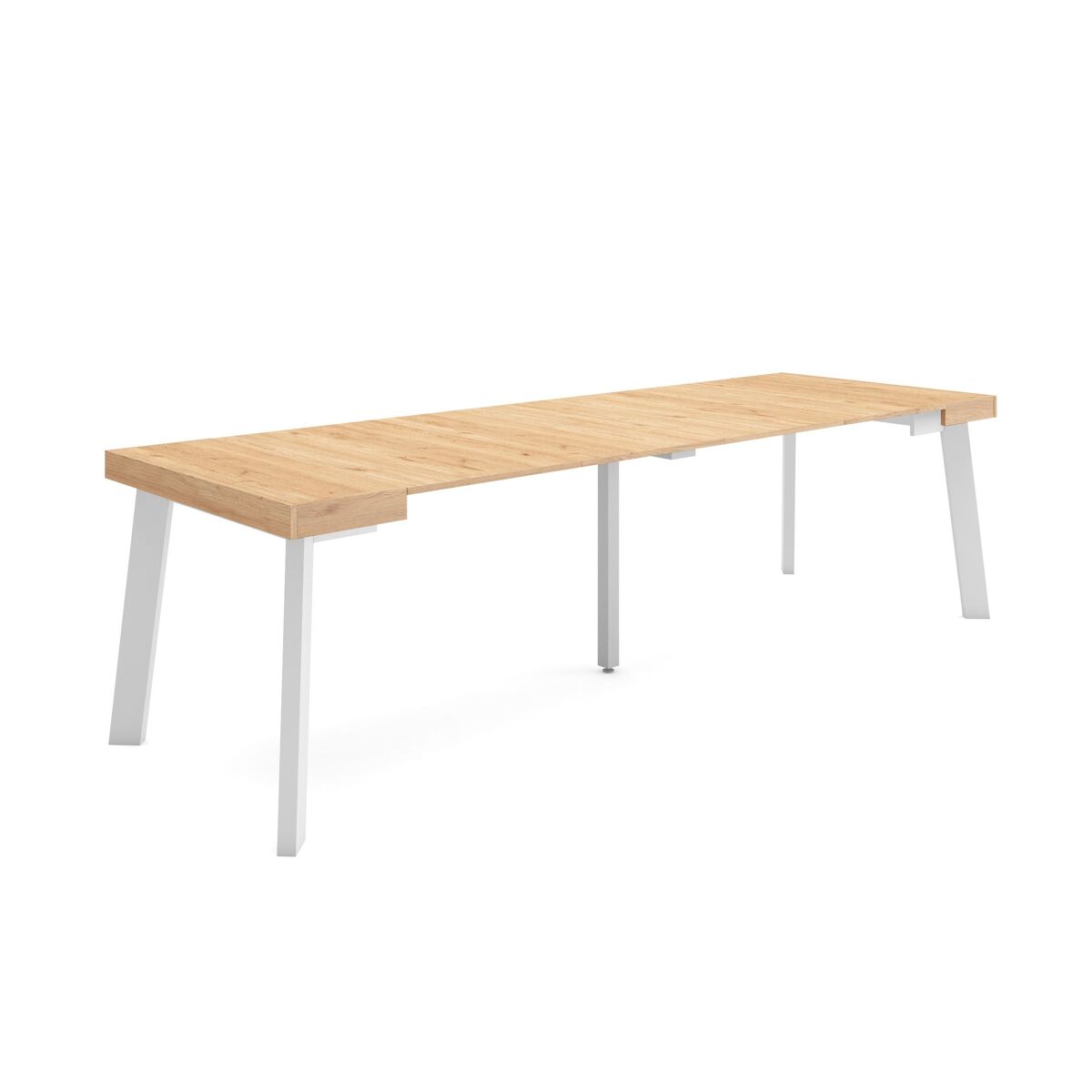 Mesa consola extensible, mesa comedor plegable, 262x90x73cm, para 12 comensales, patas de madera, estilo moderno, roble