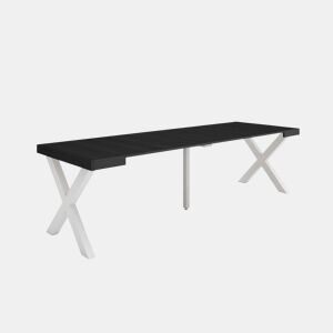 Mesa Consola Extensível, Cozinha, Sala de jantar, 262x90x73cm, Para 12 pessoas, Pés de madeira, Estilo moderno, Preto