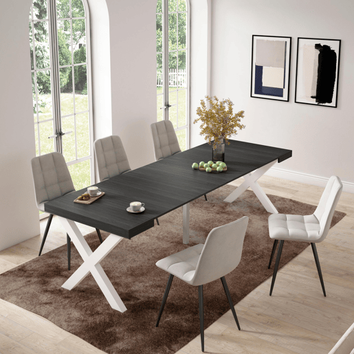 Mesa Consola Extensível, Cozinha, Sala de jantar, 262x90x73cm, Para 12 pessoas, Pés de madeira, Estilo moderno, Preto Mesa Consola Extensível, Cozinha, Sala de jantar, 262x90x73cm, Para 12 pessoas, Pés de madeira, Estilo moderno, Preto
