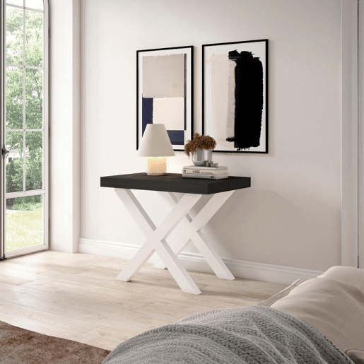 Mesa Consola Extensível, Cozinha, Sala de jantar, 262x90x73cm, Para 12 pessoas, Pés de madeira, Estilo moderno, Preto Mesa Consola Extensível, Cozinha, Sala de jantar, 262x90x73cm, Para 12 pessoas, Pés de madeira, Estilo moderno, Preto