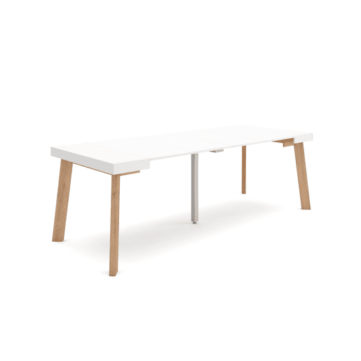 Mesa Consola Extensível, Cozinha, Sala de jantar, 222x90x73cm, Para 10 pessoas, Pés de madeira, Estilo moderno, Branco Mesa Consola Extensível, Cozinha, Sala de jantar, 222x90x73cm, Para 10 pessoas, Pés de madeira, Estilo moderno, Branco