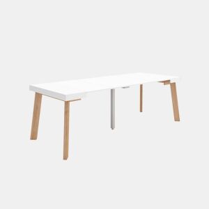 Mesa Consola Extensível, Cozinha, Sala de jantar, 222x90x73cm, Para 10 pessoas, Pés de madeira, Estilo moderno, Branco