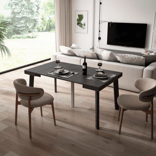 Mesa Consola Extensível, Cozinha, Sala de jantar, 160x90x73cm, Para 8 pessoas, Pés de madeira, Estilo moderno, Preto Mesa Consola Extensível, Cozinha, Sala de jantar, 160x90x73cm, Para 8 pessoas, Pés de madeira, Estilo moderno, Preto