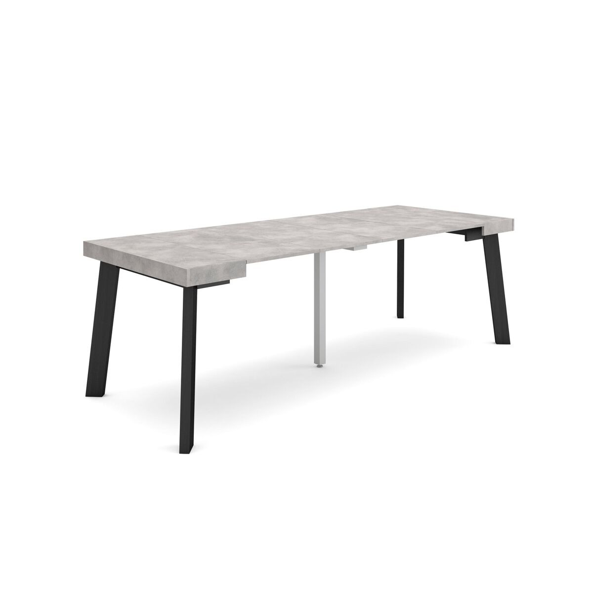 Mesa consola extensible, mesa comedor plegable, 222x90x73cm, para 10 comensales, patas de madera, estilo moderno, cemento