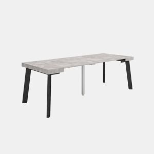 Mesa Consola Extensível, Cozinha, Sala de jantar, 222x90x73cm, Para 10 pessoas, Pés de madeira, Estilo moderno, Cimento