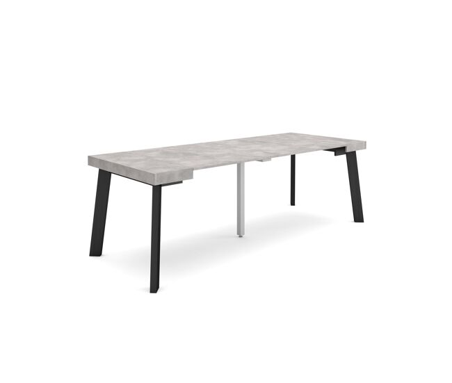 Mesa consola extensible, mesa comedor plegable, 222x90x73cm, para 10 comensales, patas de madera, estilo moderno, cemento