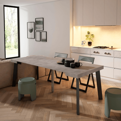 Mesa Consola Extensível, Cozinha, Sala de jantar, 222x90x73cm, Para 10 pessoas, Pés de madeira, Estilo moderno, Cimento Mesa Consola Extensível, Cozinha, Sala de jantar, 222x90x73cm, Para 10 pessoas, Pés de madeira, Estilo moderno, Cimento