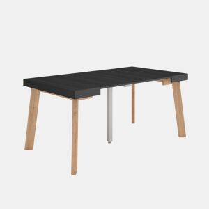 Mesa Consola Extensível, Cozinha, Sala de jantar, 160x90x73cm, Para 8 pessoas, Pés de madeira, Estilo moderno, Preto