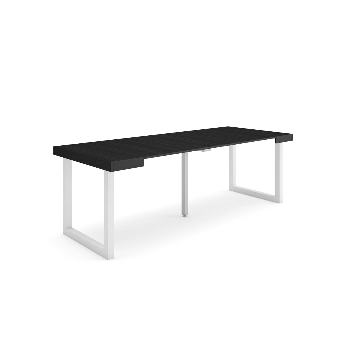 Mesa consola extensible, mesa comedor plegable, 222x90x73cm, para 10 comensales, patas madera maciza, estilo moderno, negro
