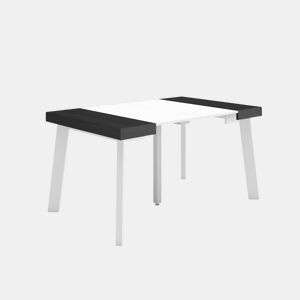 Mesa Consola Extensível, Cozinha, Sala de jantar, 140x90x73cm, Para 6 pessoas, Pés de madeira, Estilo moderno, Branco e preto