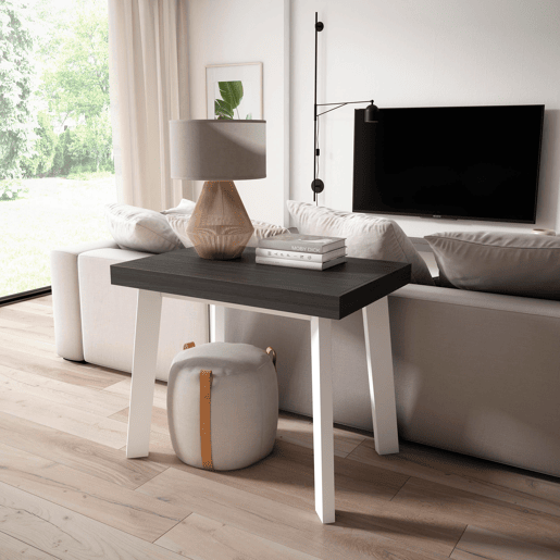Mesa Consola Extensível, Cozinha, Sala de jantar, 140x90x73cm, Para 6 pessoas, Pés de madeira, Estilo moderno, Branco e preto