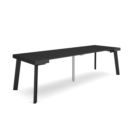 Mesa Consola Extensível, Cozinha, Sala de jantar, 262x90x73cm, Para 12 pessoas, Pés de madeira, Estilo moderno, Preto Mesa Consola Extensível, Cozinha, Sala de jantar, 262x90x73cm, Para 12 pessoas, Pés de madeira, Estilo moderno, Preto