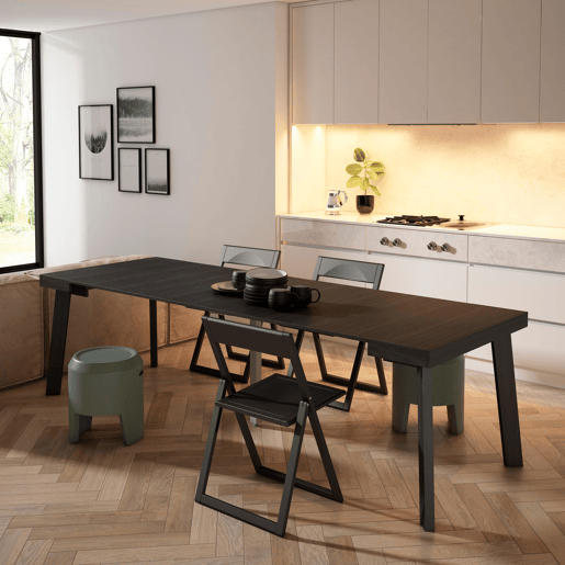 Mesa Consola Extensível, Cozinha, Sala de jantar, 262x90x73cm, Para 12 pessoas, Pés de madeira, Estilo moderno, Preto Mesa Consola Extensível, Cozinha, Sala de jantar, 262x90x73cm, Para 12 pessoas, Pés de madeira, Estilo moderno, Preto