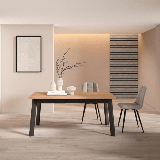Mesa Sala de Jantar, Mesa Cozinha, 167x90x75cm, Para 8 pessoas, Pés de madeira, Carvalho e preto