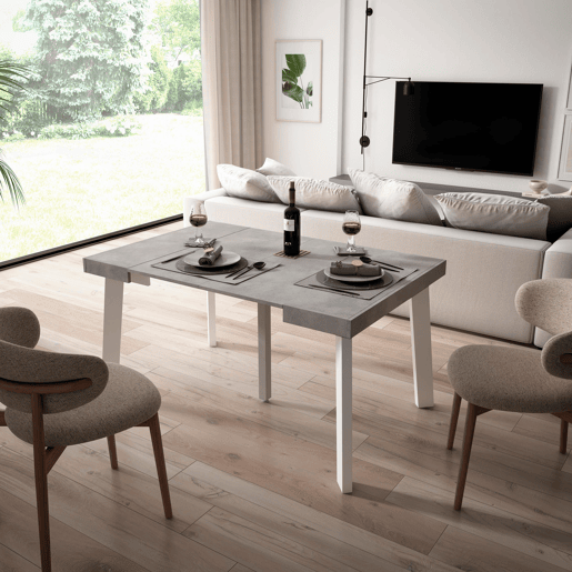 Mesa Consola Extensível, Cozinha, Sala de jantar, 140x90x73cm, Para 6 pessoas, Pés de madeira, Estilo moderno, Cimento Mesa Consola Extensível, Cozinha, Sala de jantar, 140x90x73cm, Para 6 pessoas, Pés de madeira, Estilo moderno, Cimento