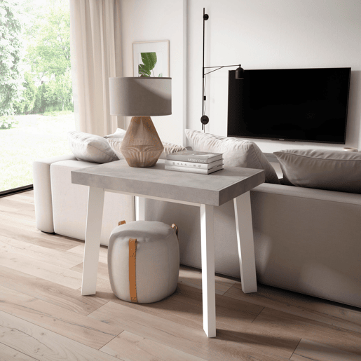 Mesa Consola Extensível, Cozinha, Sala de jantar, 140x90x73cm, Para 6 pessoas, Pés de madeira, Estilo moderno, Cimento Mesa Consola Extensível, Cozinha, Sala de jantar, 140x90x73cm, Para 6 pessoas, Pés de madeira, Estilo moderno, Cimento
