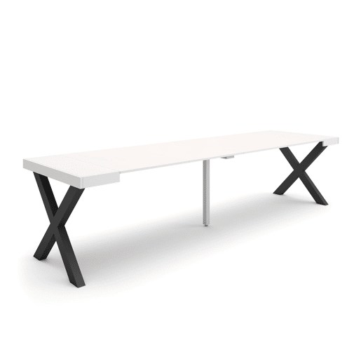 Mesa Consola Extensível, Cozinha, Sala de jantar, 302x90x73cm, Para 14 pessoas, Pés de madeira, Estilo moderno, Branco