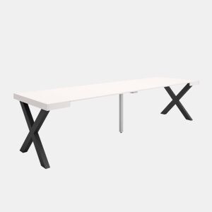 Mesa Consola Extensível, Cozinha, Sala de jantar, 302x90x73cm, Para 14 pessoas, Pés de madeira, Estilo moderno, Branco