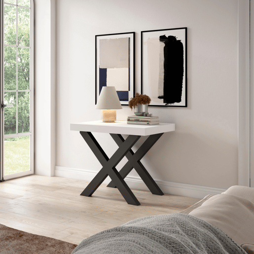 Mesa Consola Extensível, Cozinha, Sala de jantar, 302x90x73cm, Para 14 pessoas, Pés de madeira, Estilo moderno, Branco